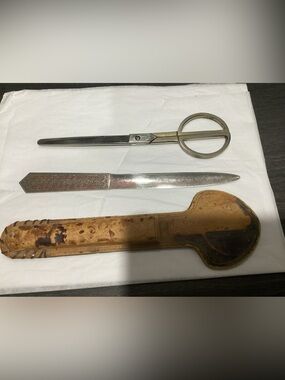 Vintage Solingen Germany leather holding case for letter opener, scissors